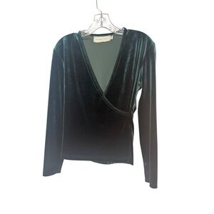 Howard Wolf Velvet Wrap Top Womens Small Emerald Green Polyester Lycra Vintage